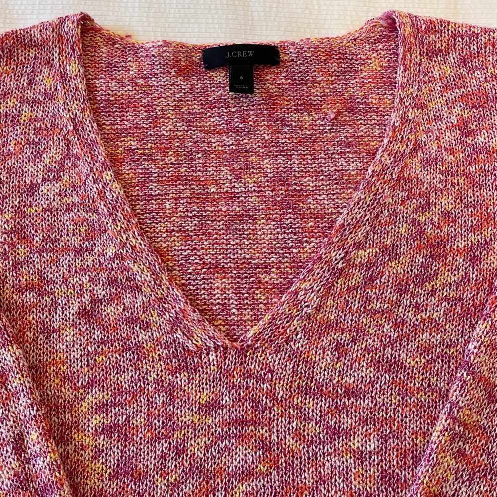 New J.Crew Women's Pink Melange V-Neck Sweater, Size S, Fits Like a Size M